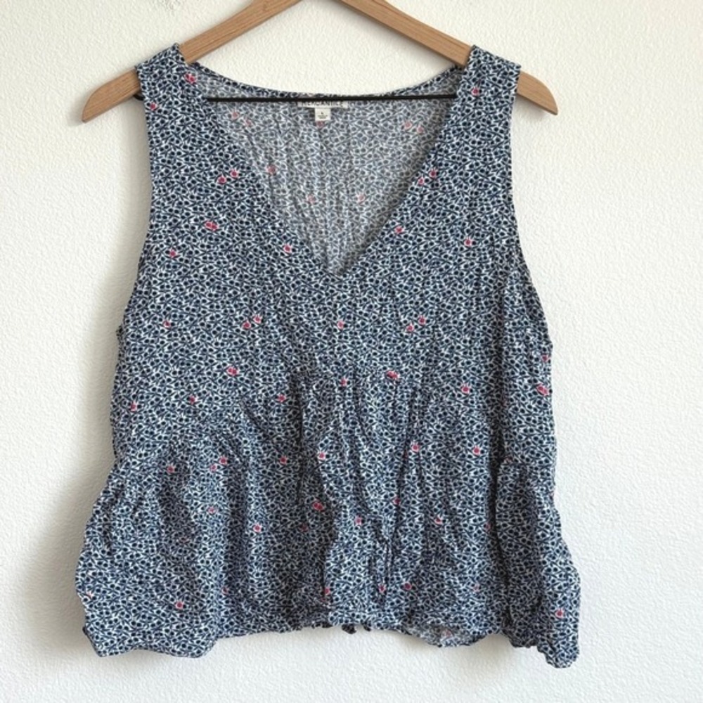 J.Crew Mercantile Coquette Navy Floral Peplum Blouse Sleeveless Coastal‎ Grandma